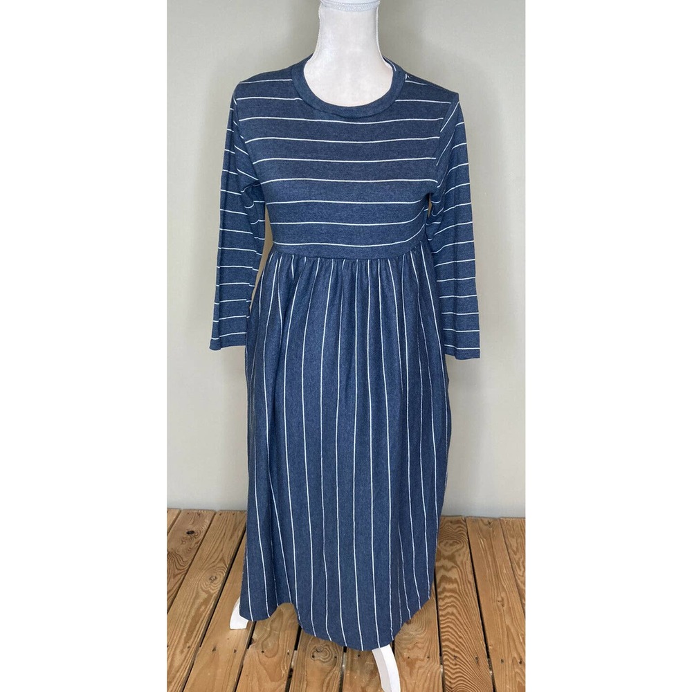EMBERLEY Striped Long Sleeve Midi Dress Large